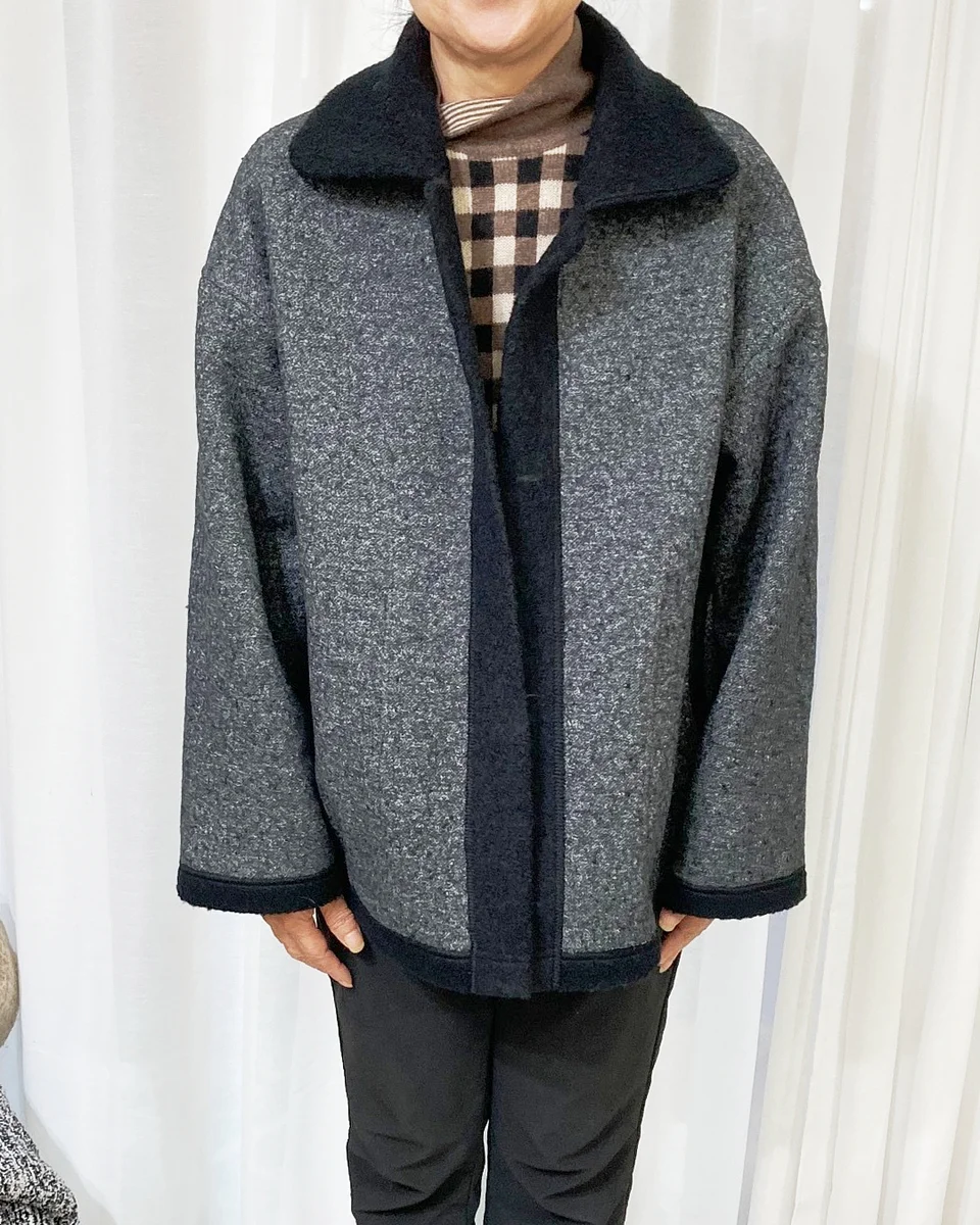 生徒作品: ステンカラージャケット【ニット】K-94使用